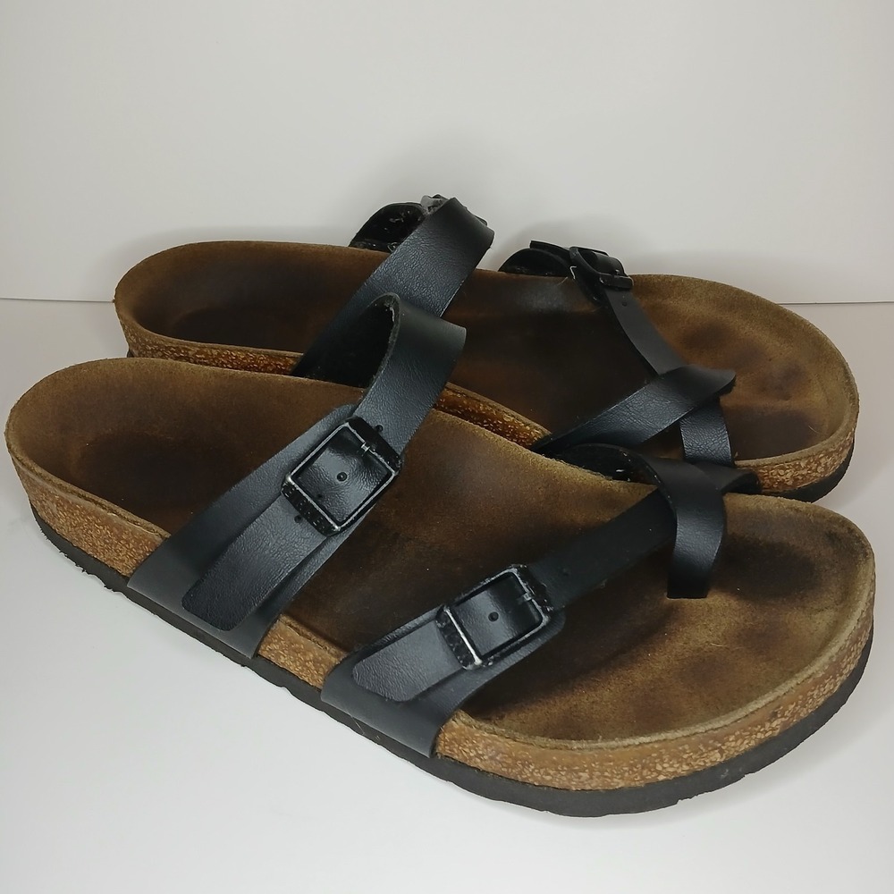 Birkenstock Mayari Black Leather Sandals Women 8.5 (39) Regular Birks slip on